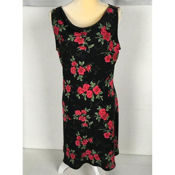 Betsy Lauren Womens Sleeveless Floral Dress Black With Red Flowers Size 14 Poly - Picture 6 of 12